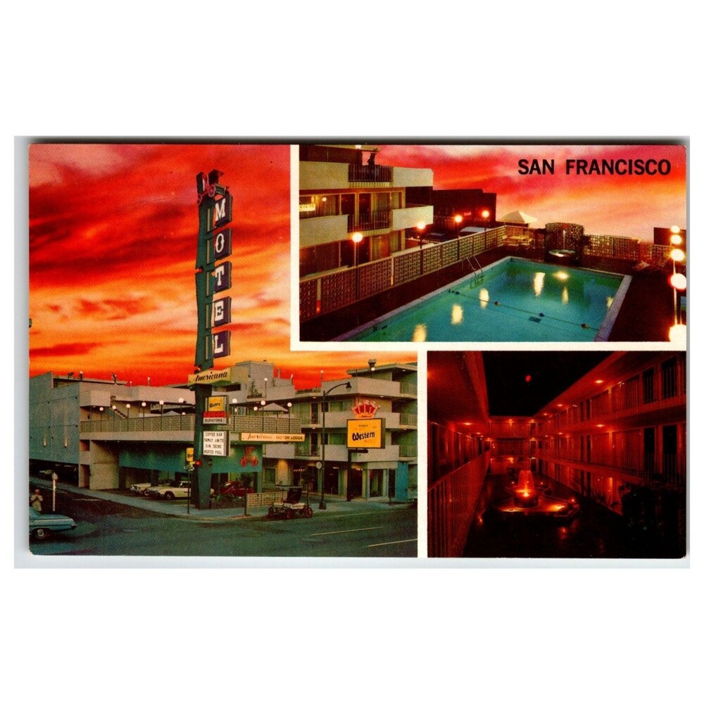 Vintage San Francisco Americana Motor Lodge Motel Postcard Swimming Pool CA
